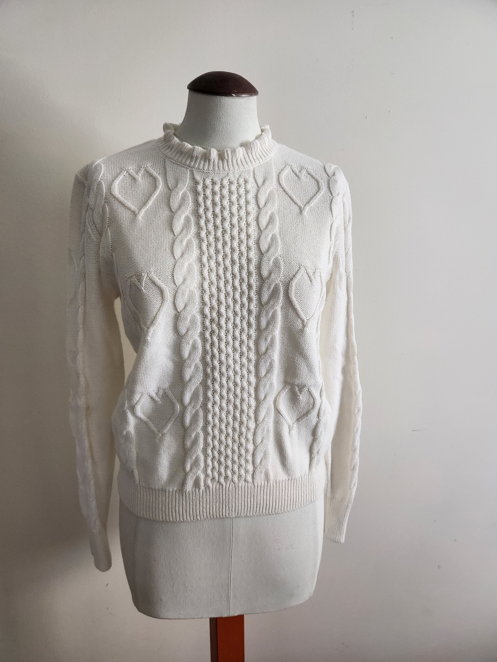 J. Crew Cream Cable Knit Ruffle Mock-Neck Sweater